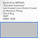 ⭐️Bomb Party RBP3665 “Everyday Sweetness” LC Crystal on Rhodium Size 6 Ring NWT Photo 5