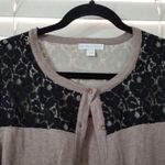 New York & Company M Beige Black Lace Trim Cardigan Size M Photo 2
