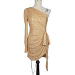 IEENA for Mac Duggal Gold Sequin One Shoulder Ruched Mini Dress Size 8 Photo 1
