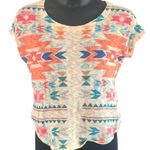 Gaze USA Tribal Print Knit Short Sleeve Top – Size Large – Boho Festival Style Photo 1