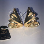 Angel Brand Vintage Signed Gold Tone Small Retro Bling Clip On Earrings Photo 1
