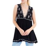 Free People  Sleeveless Diamond Embroidered Boho Sleeveless Top Black Size M Photo 1
