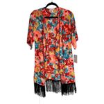 LuLaRoe  Monroe Kimono Cardigan Floral Fringe Coral Blue Yellow Pink Size S Photo 1