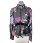 Ted Baker Neeveh Ladder Black Floral Velvet Trim Long Sleeve Blouse Top Size 8 Photo 1