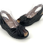 Fly London Yakin Black Leather Comfort Wedge Slingback Sandal Photo 0