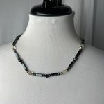 vintage hematite beaded metallic necklace Black Photo 0