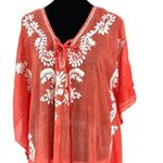 Debbie Katz South Beach Mystic Kaftan Sheer Embroidered Cover Up Orange Medium N Red Photo 2