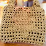 Handmade Beige Crochet Market Tote Bag, 6x7, Boho Knit Purse Photo 1