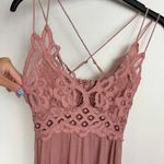Free People Adella Crochet Trim Mini Dress Sz XS Mauve Dusty Rose Pink Ruffle Photo 7