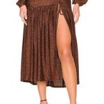 NICHOLAS Jayde Metallic Ruched Pleated Front Hem Slit Bronze Umber Skirt Size 4 Photo 0