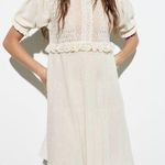 ZARA COTTON ECRU BALLOON SLEEVES KNEE MIXED POINTELLE LACE KNIT ROMANTIC DRESS M Photo 0