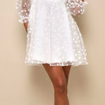 Lulus Effervescent Charm Classic White Organza Floral Babydoll Mini Dress Size M Photo 0