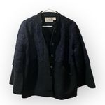 Anthropologie FIELD FLOWER Black Wool Navy Laced Bell Sleeve Sweater Jacket M Photo 4