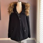 INC black jersey knit hooded jacket sherpa lined removable faux fur collar Size M Photo 1