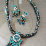 Ethnic Indian Necklace & Earrings Set – Turquoise Crystal Design Blue Photo 0