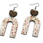 Handmade Cork on Leather and Wood Heart Arch Lightweight Earrings Photo 0