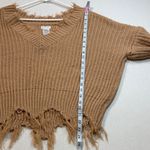 Main Strip  Tan V-Neck Sweater with Frayed Hem Photo 4