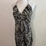 Avec Les Filles NWT Black Palm Allover Printed Halter Satin Midi Dress Large Photo 2