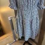 Old Navy  Scoop‎ Neck Short Sleeve Ruffle Blue White Embroidered Floral Dress M Photo 2