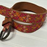 Lucky Brand English Saddle Pink Red Orange Embroidered Boho Leather Belt Small Photo 1