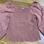 Madewell  Smocked Square Neck Puff Sleeve Crop Top Rust Orange Pink Size Medium Photo 1