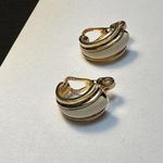 Monet Signed Gold Tone Cream Enamel Clip-on Clip On Earrings Photo 0