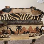 Vintage 80s Safari Animal Print tapestry tote bag vacation beach resort travel Brown Photo 6