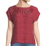 Rebecca Taylor 3D Applique Red Floral Heart Top 100% Silk Size 2 Valentines Love Photo 1