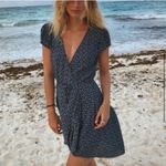 Brandy Melville  Robbie Wrap Dress Navy & White Floral Tie Waist V-Neck One size Photo 4