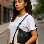 Salvatore Ferragamo Ivory Canvas Black Leather Shoulder Bag Vintage Photo 2