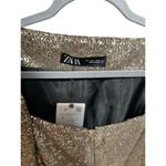 ZARA  Gold Sequin Zip Up Dress Puff Sleeves Photo 3