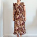 Jessica Howard  Petite Floral Chiffon Midi Dress Brown Purple‎ Overlay 90s Mom Photo 1