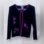 CLIO Women’s Embellished Floral Long Sleeve Open Cardigan Black Photo 1