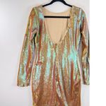 Dress The Population Dress Lola Iridescent Sequin Bodycon V Back Party Large Gold Photo 8