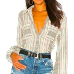 Jen's Pirate Booty Jen’s pirate booty Gaya Blouse in White Black Stripe cotton fall casual revolve Photo 0