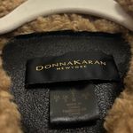 Donna Karan New York Faux-Fur-Trimmed Vegan-Leather Tie-Waist Coat Photo 3