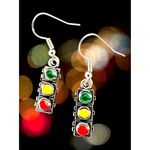 Traffic Light Earrings Signal New Dangle Hooks Stop Wait Go Crossing Gua… Silver Photo 1