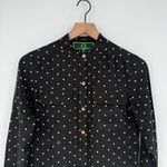 Wonder Stripe Polka Dot Silk Band Collar Button Up Blouse XS Black Photo 3