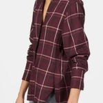 Paige  Joss Oversized Plaid long sleeve button up shirt maroon women’s size large Photo 0