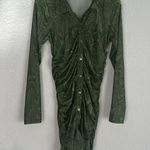 Good American Mesh Ruched Green Sheer Dress Beach Boho Hippie Mini Button Up Photo 5