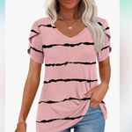 🦋 Pink and Black Striped Women's Top Casual Comfy Stretch Soft XXL Photo 3