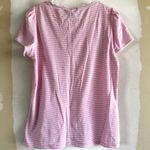 Ralph Lauren Lauren  Henley Top Pinstriped Lace Trim Embroidered Logo Pink L Photo 4