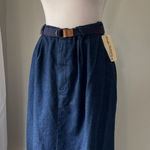 NWT Vintage ‘80s Khaki Roberts California Dark Denim Belted Midi Skirt Blue Size M Photo 0