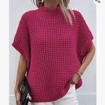 Oversized short Batwing Sleeve Mock Neck Sweater knite sweater size XL … Pink Photo 2