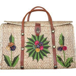 VTG 70s Acapulco Rattan Straw Woven Tote Bag Double Top Handle Floral Handmade Tan Photo 0