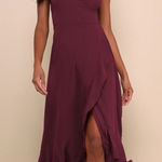 Lulus NWT  In Love Forever Plum Lace-Up High-Low Maxi Dress Wedding Prom Size M Photo 0