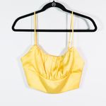 Wilfred Aritzia Sonnet Ruched Satin Scoop Neck Crop Top Camisole Tank Top Yellow Photo 0