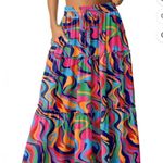 Maxi Skirt 70s Vibe High Waist Tiered Flowy Pink Photo 7