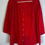 JM Collection Coral Blouse 1X Rayon Button Front 3/4 Sleeve Plus Photo 0