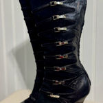 Adrienne Vittadini VTG Black Leather Suede Strappy Buckle Boots 7.5M Italy Y2K Photo 0